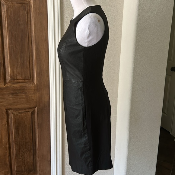 Milly Black Leather Dress LBD Designer Wool USA Size 2  Date Night Lamb Stretch - Picture 4 of 12